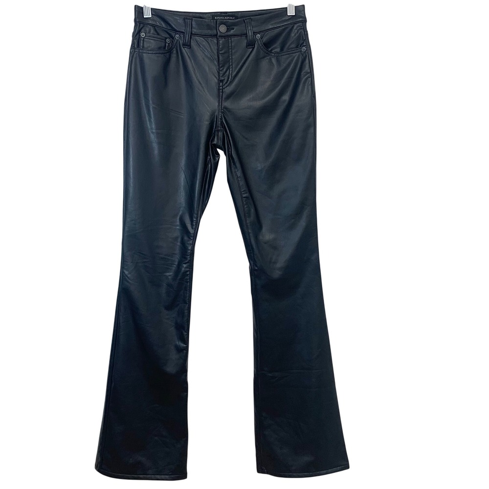 Banana Republic Black Faux Leather Low-Rise Bootcut Pants Inseam 33" Women 27/4